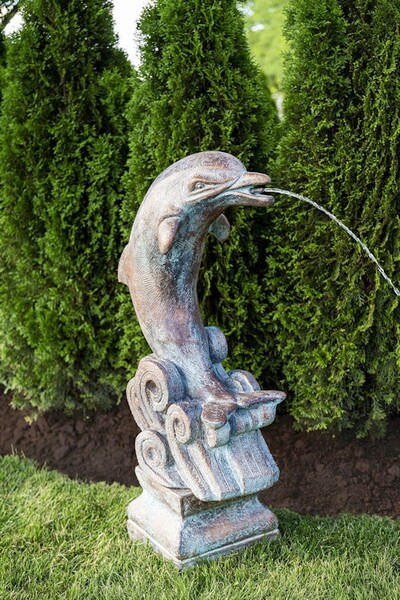Pool dolphin water feature piped spouting garden statue decorative